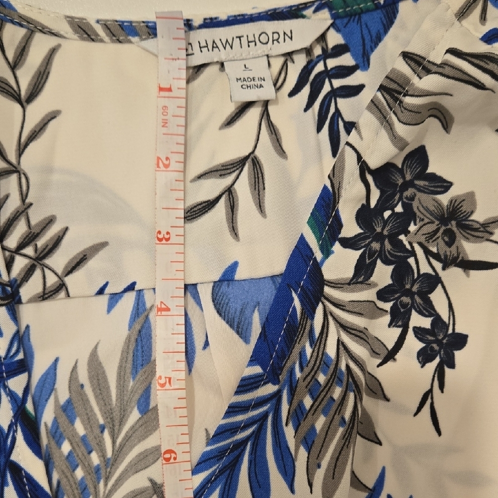 41 Hawthorn Blue and White Leaf Print Dress - Picture 8 of 14
